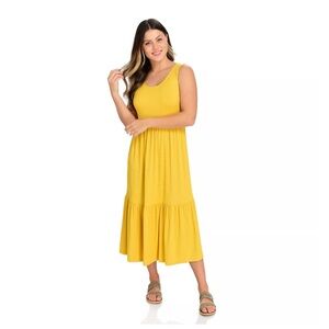 Women’s Indigo Thread Co. Mustard Rib Knit Sleeveless Tiered Maxi Dress